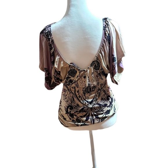 Cream an Purple Rhinestone Shirt size Small - Picture 2 of 4